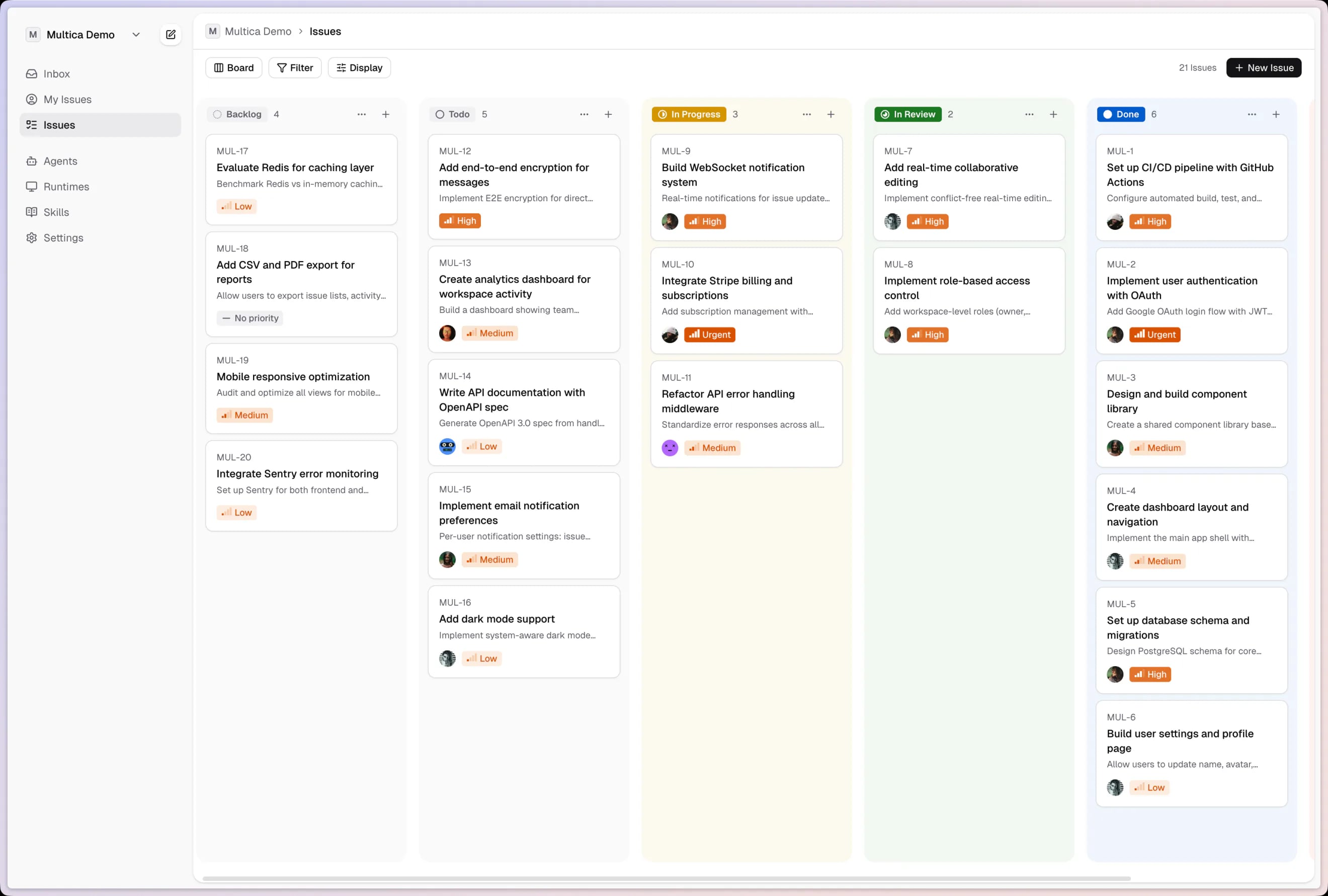 Penguin board view — issues managed by humans and agents